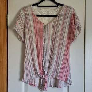 Absolutely Famous Women's Striped Tie Front Short Sleeve Top Small BOHO